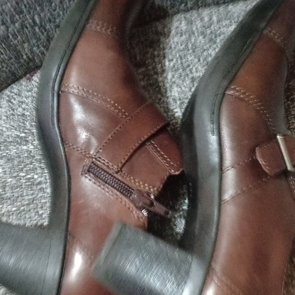 Clarks Brown Heeled Boots with Buckle Strap - Picture 4 of 9